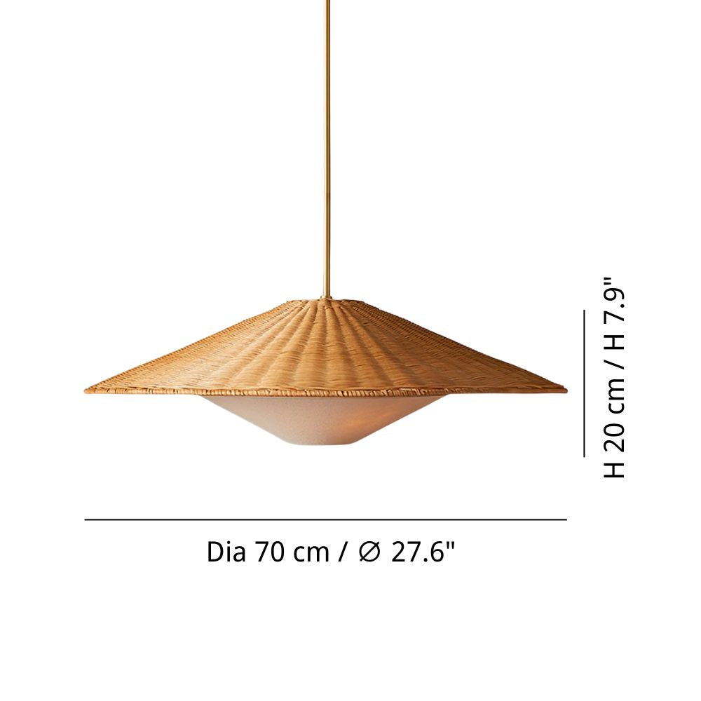 Boho Rattan Pendant Lamp - Gold Straw Hat Pendant Light for Kitchen