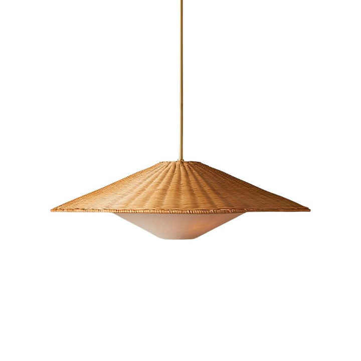 Boho Rattan Pendant Lamp - Gold Straw Hat Pendant Light for Kitchen