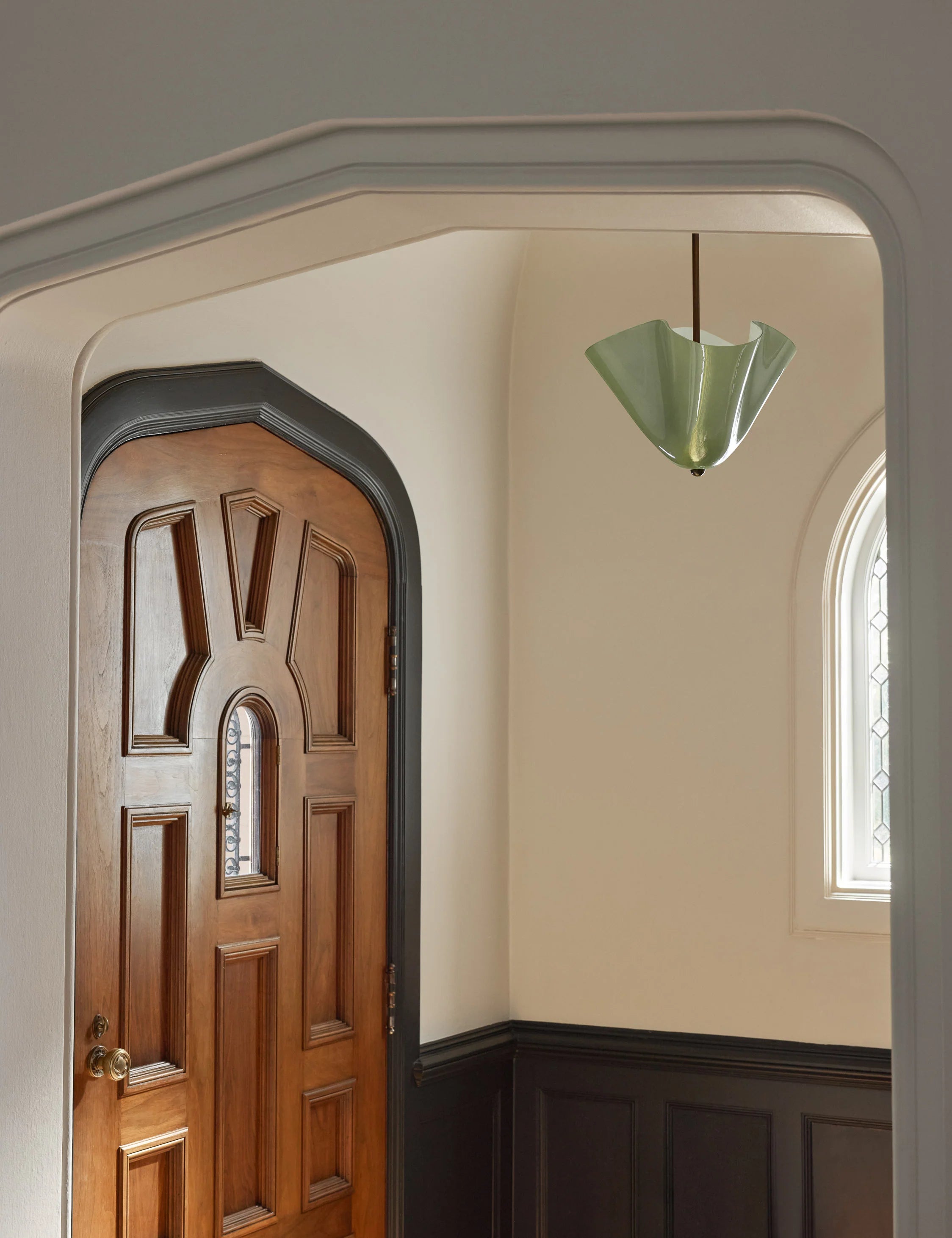 Bellina Radner Pendant Light – Colored Glass Shade with Brass Detail for Modern Spaces