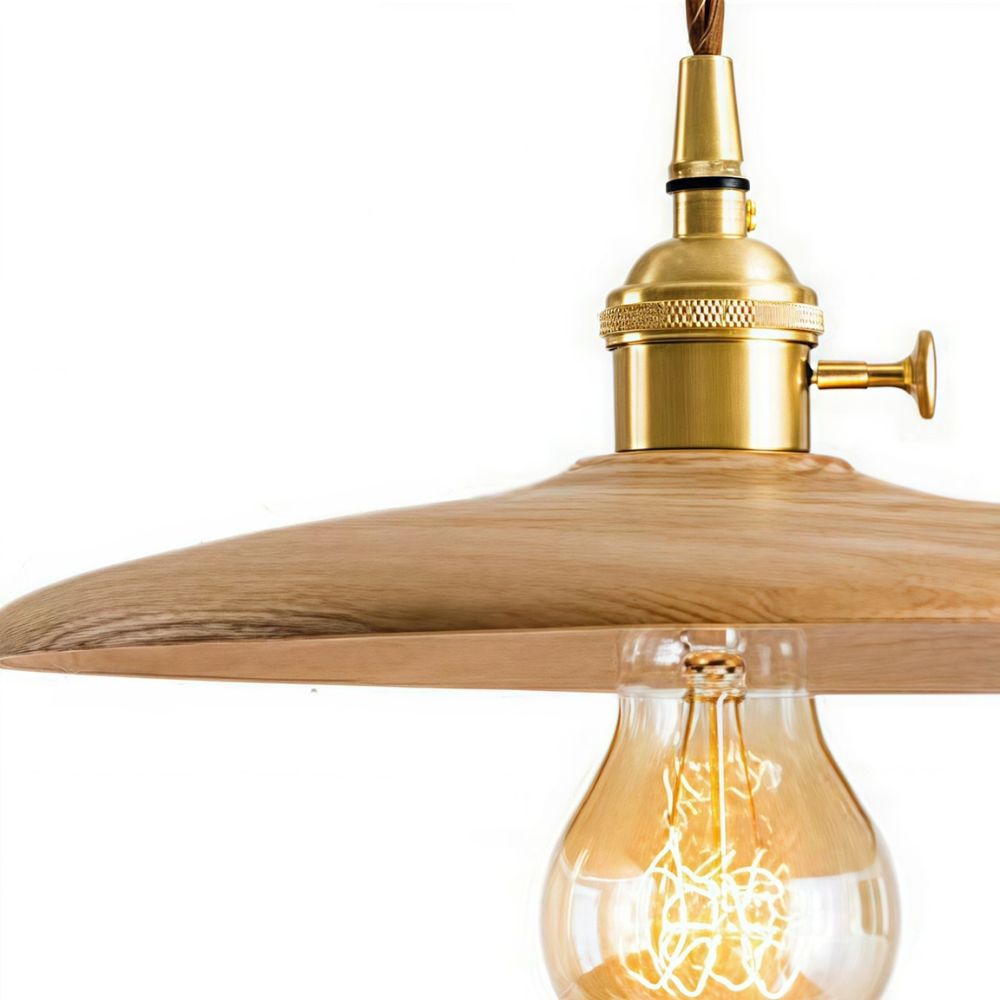 Wood Disc Pendant Light - Retro Kitchen Lighting with Natural Grain