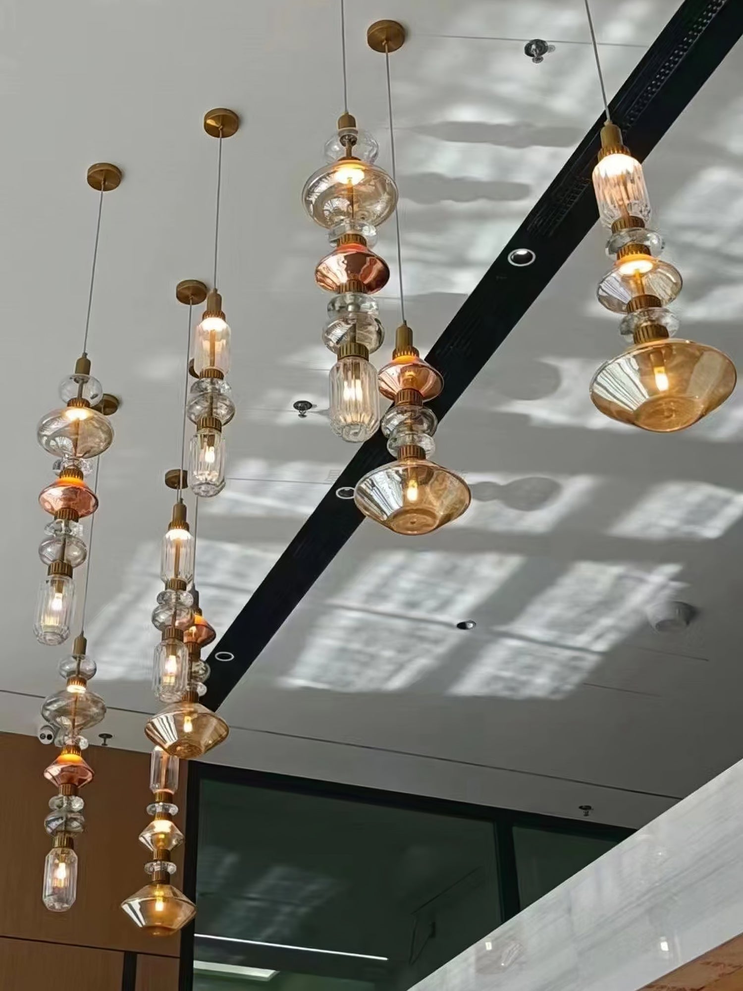 Sleek Hanging Light - Iron Metal Glass Gold Clear Hardwired Atmosphere