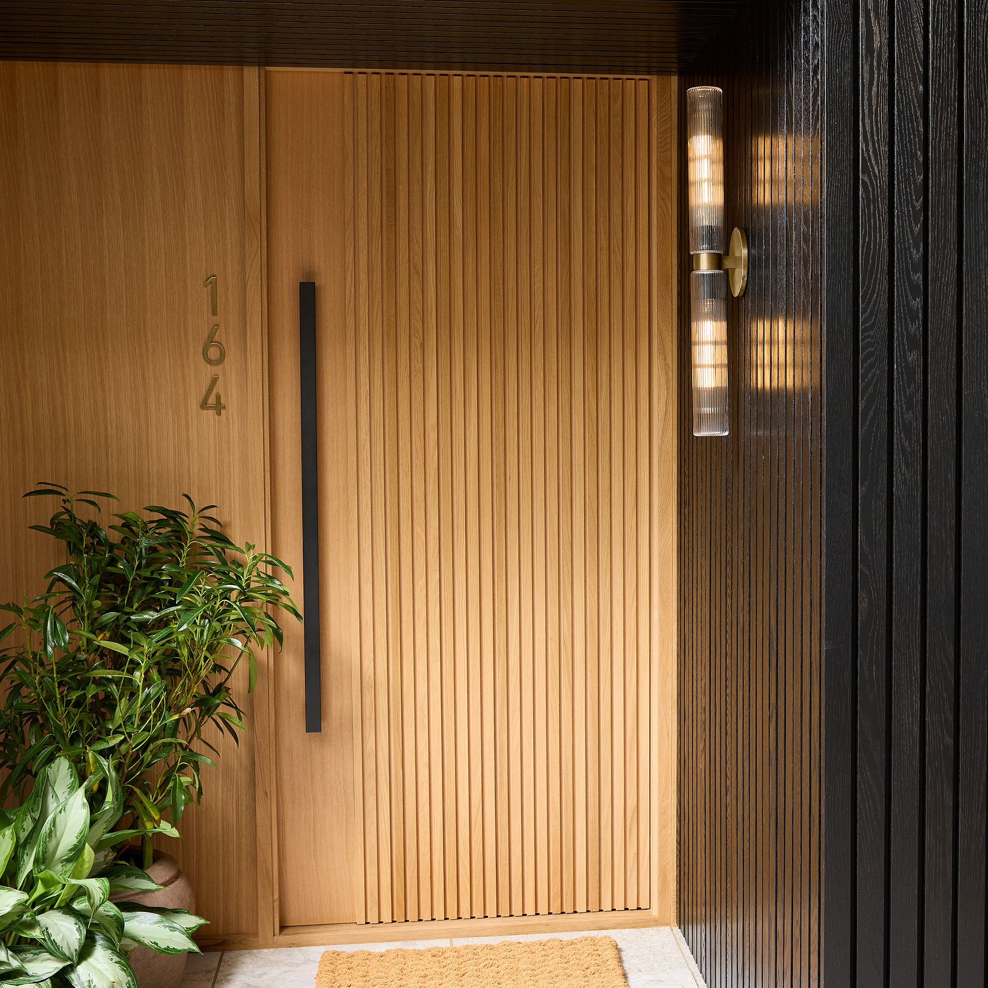 Rivora Modern Fluted Glass Wall Light - Double Short Indoor Outdoor Sconce