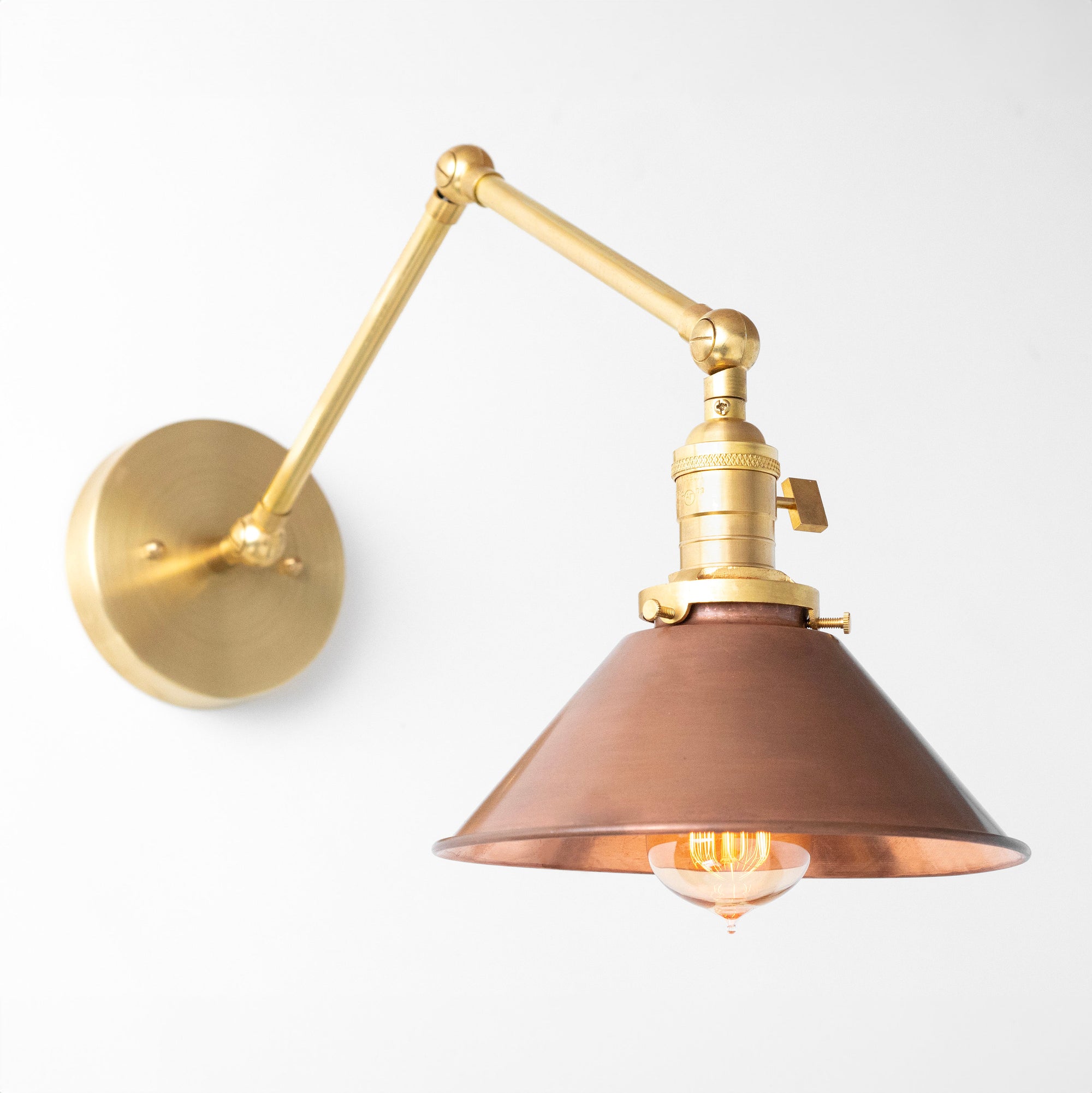 Conique Metal Industrial Wall Sconce with Adjustable Arm - Vintage Copper Cone Shade for Task Lighting
