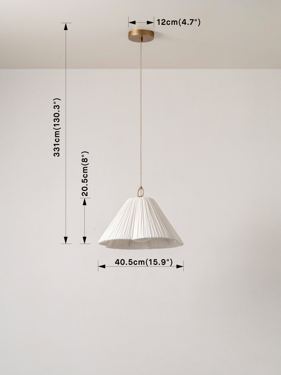 Lindi - Small Aged Brass and Linen Scalloped Pendant Light