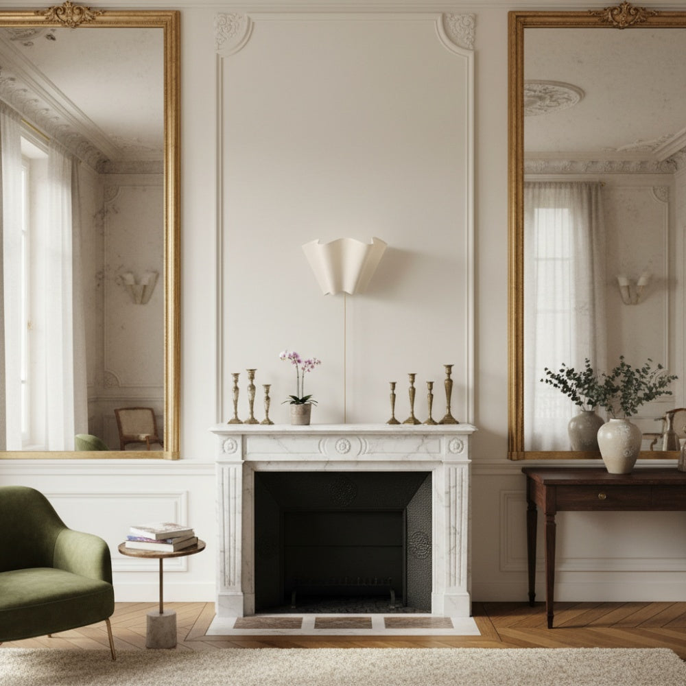 Oslan Scalloped Ivory Linen Wall Light - Modern Plug-In Bedroom Sconce