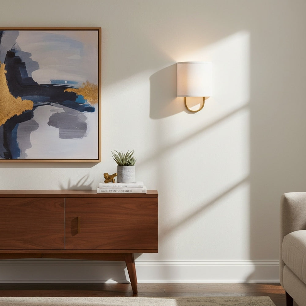 Nolvara Fabric Shade Wall Sconce - Metal Arm Elegant Light for Bedroom