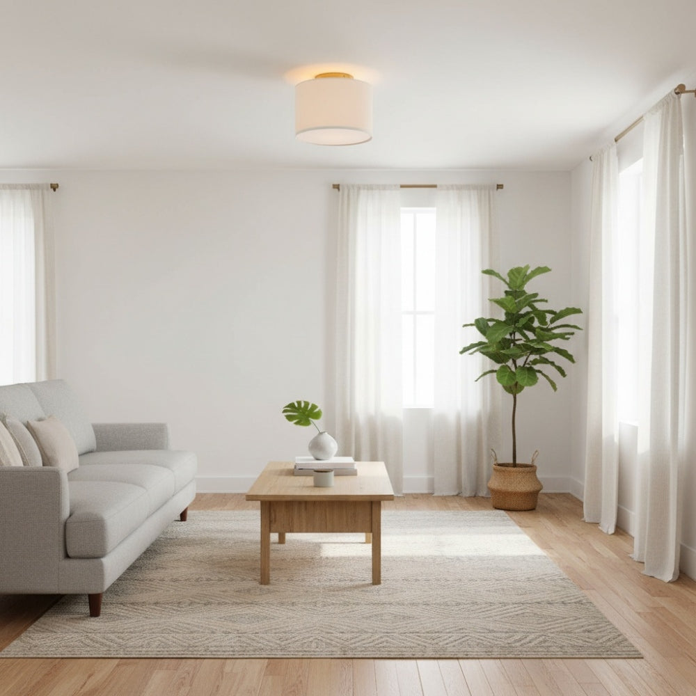 Jelvane Fabric Drum Ceiling Lamp - Linen Flush Mount Light for Hallway