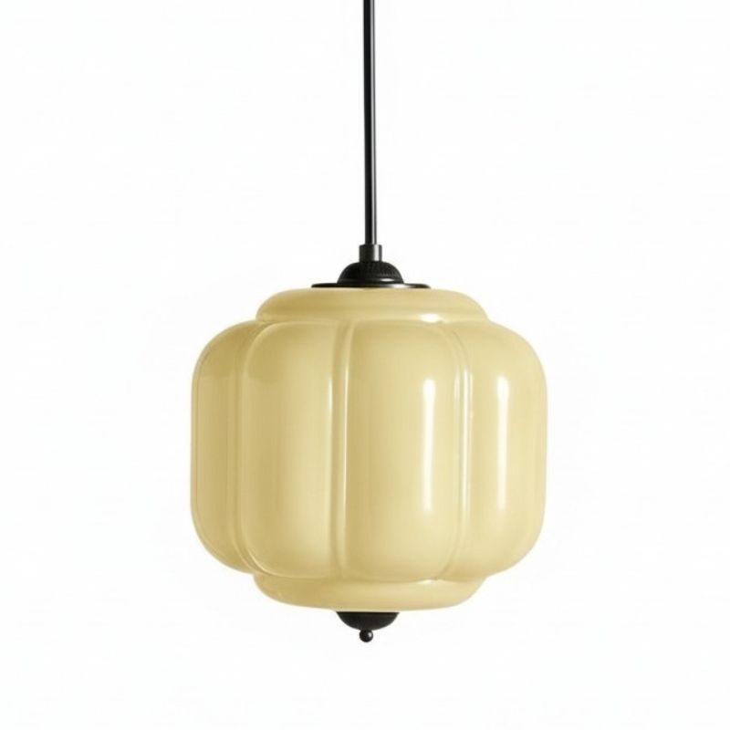 Suspension vintage Eloise – Lampe en verre laiteux côtelé pour salle à manger