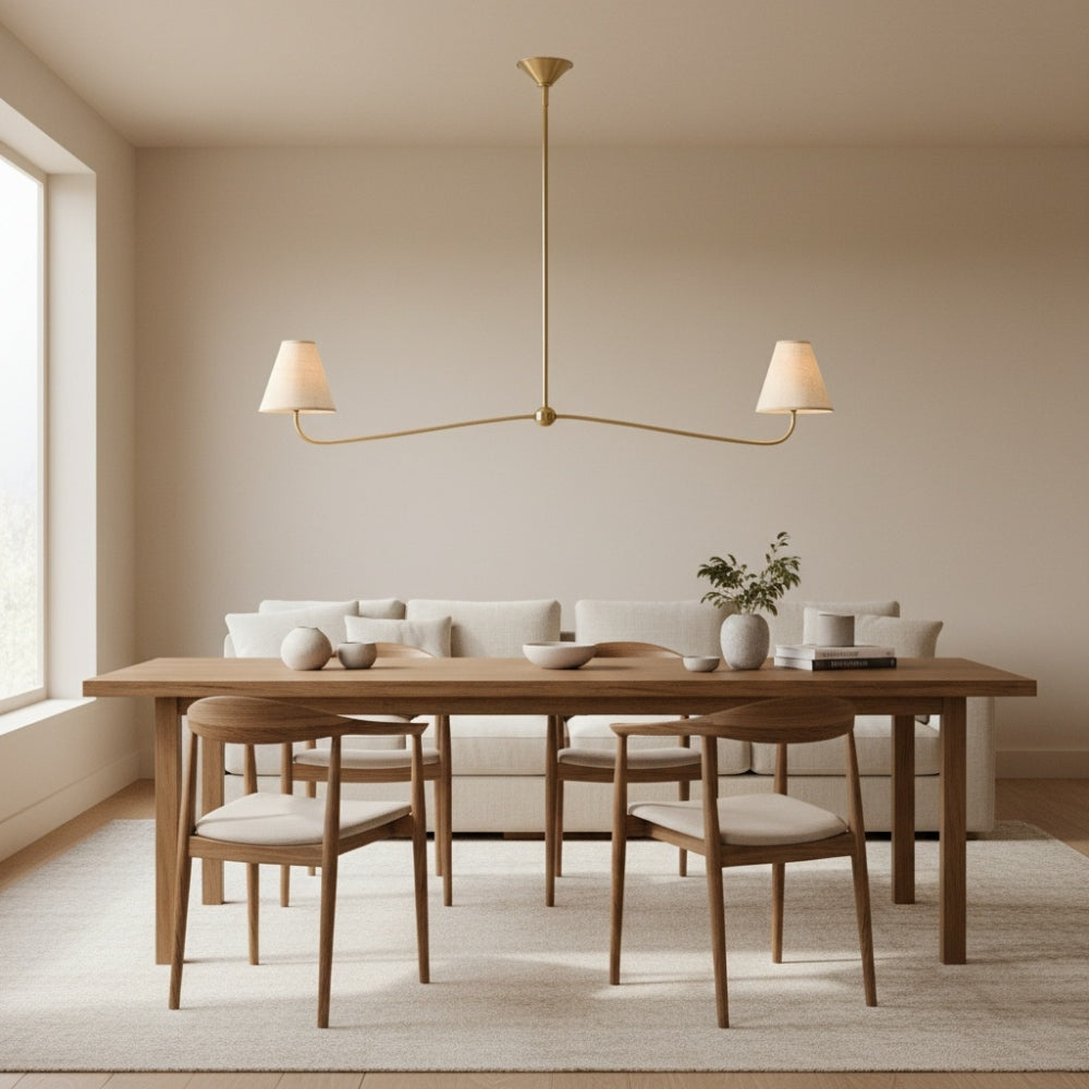 Fibura Modern Linen Chandelier - Metal Linear Light for Dining Room