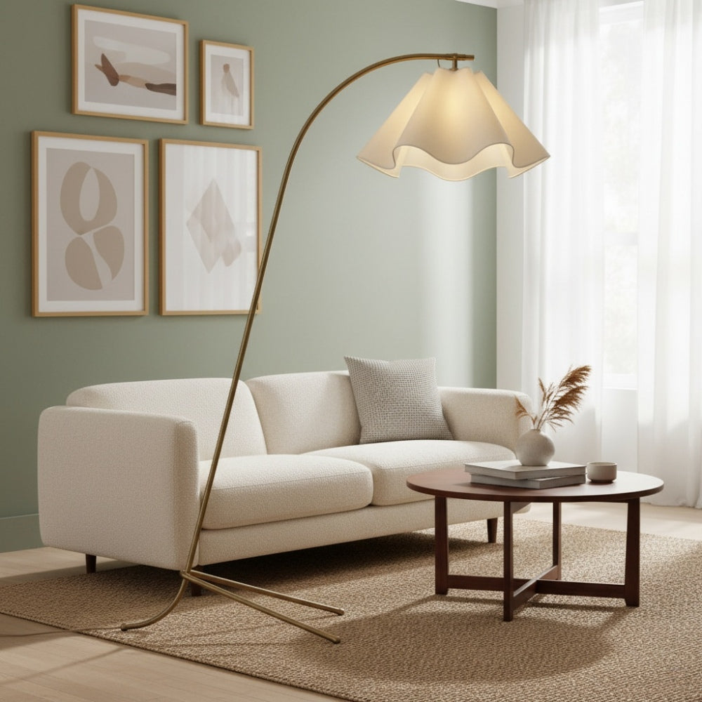 Oslan Arched Base Floor Lamp - Scalloped Shade Modern Lamp for Bedroom