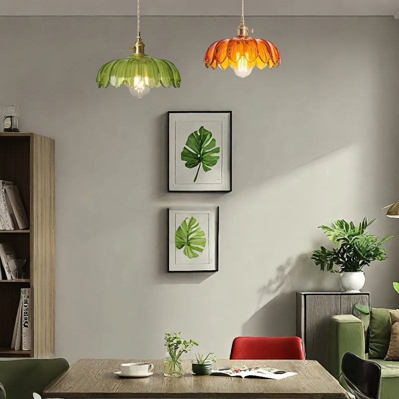 Glass Petal Pendant Lamp – Rustic Style Flower Design Light