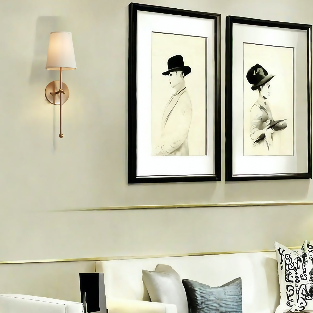 Fabric Wall Sconce - Brass Bedroom Wall Light