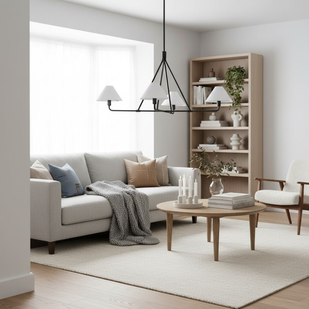 Diora Linen Adjustable Chandelier - Metal Modern Fixture for Living Room