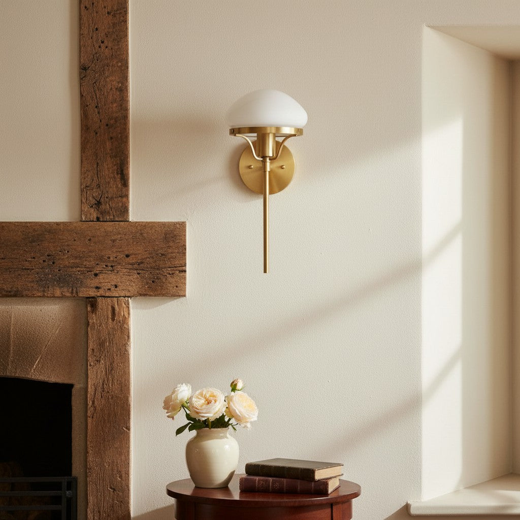 Ornato Luxe Modern Art Deco Wall Light - Opal Glass Globe Sconce - Brass or Black