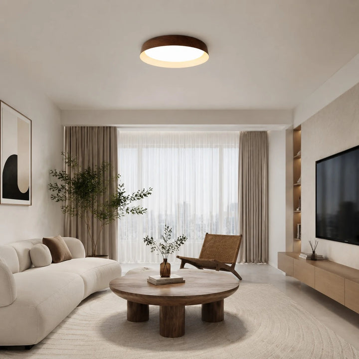 Wabi-Sabi Wood Color LED Flush Mount Ceiling Light