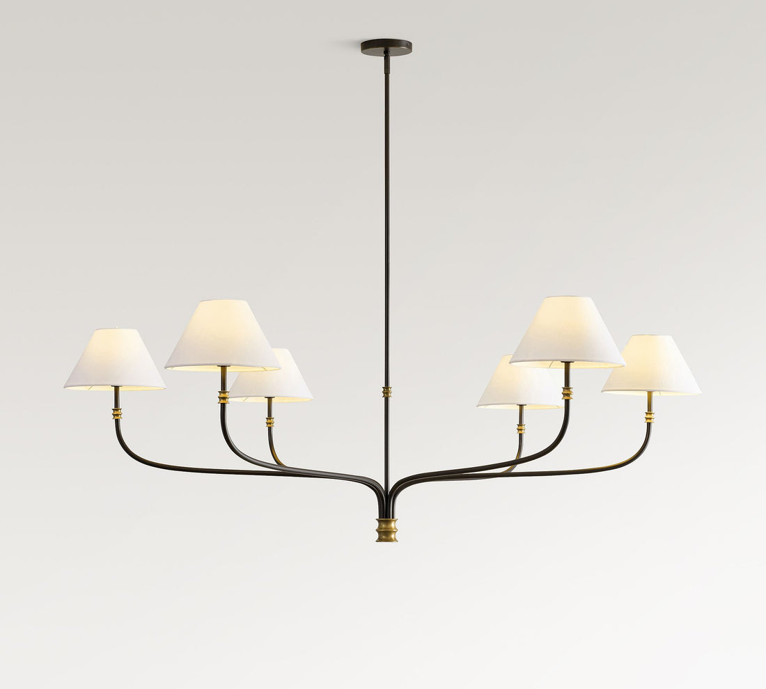 Calin Linen Shade Chandelier - Bronze Iron Round Lamp for Living Room
