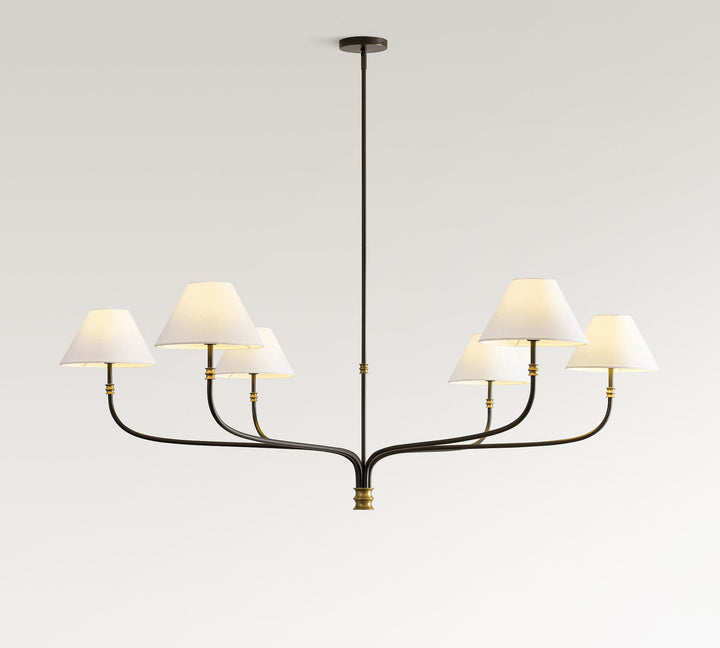 Calin Linen Shade Chandelier - Bronze Iron Round Lamp for Living Room