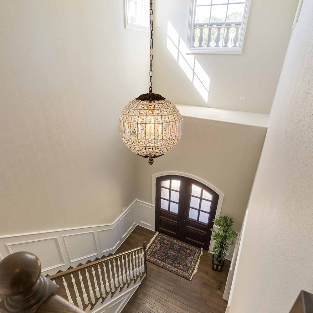 Vintage Brass Crystal Globe Chandelier for Sophisticated Lighting