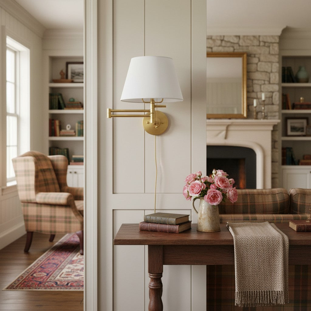 Ornato Luxe Brass Schoolhouse Sconce - Art Deco Wall Light with White Shade