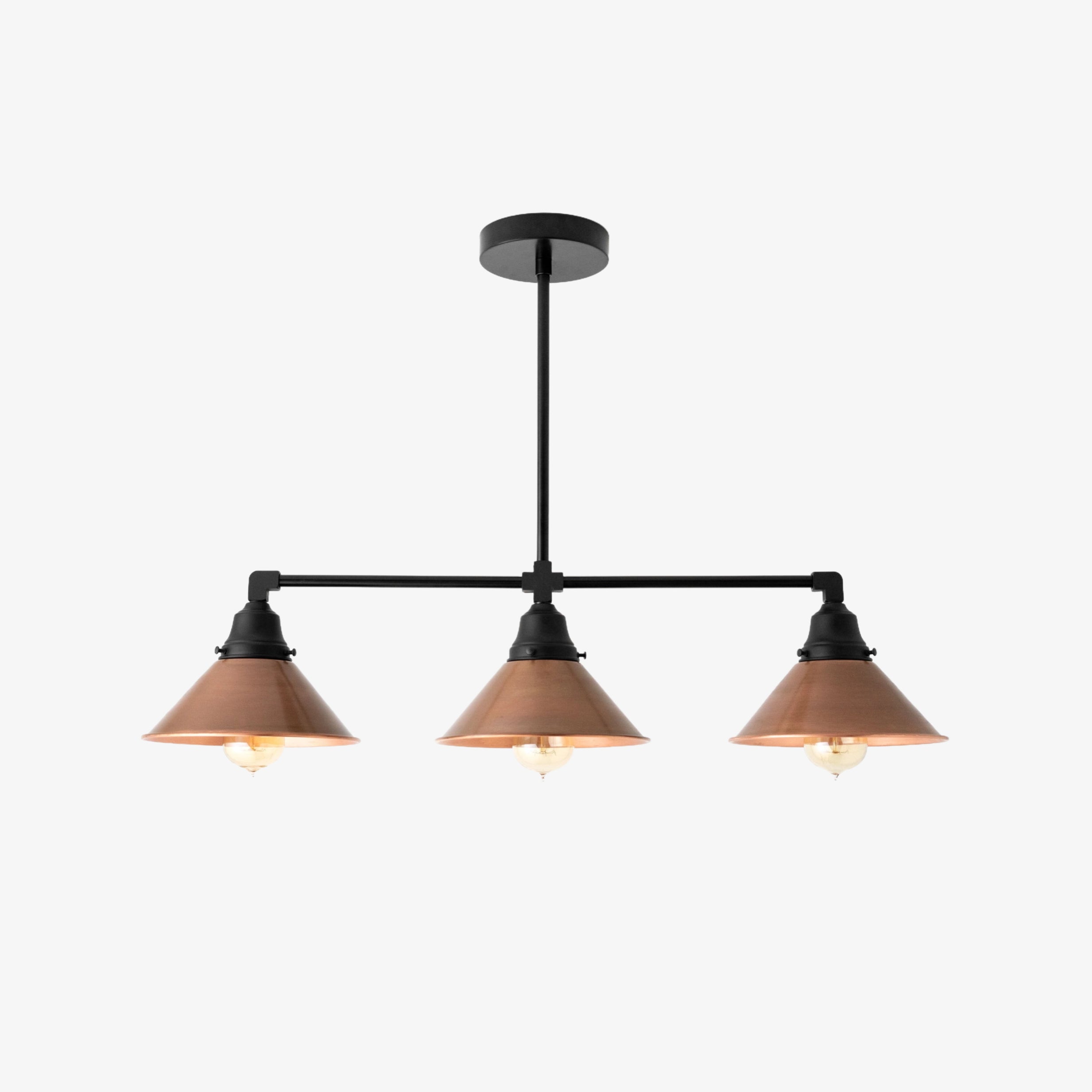 Conique Metal Hand-Aged Copper Chandelier - 3 Light Industrial Pendant - Island Lighting