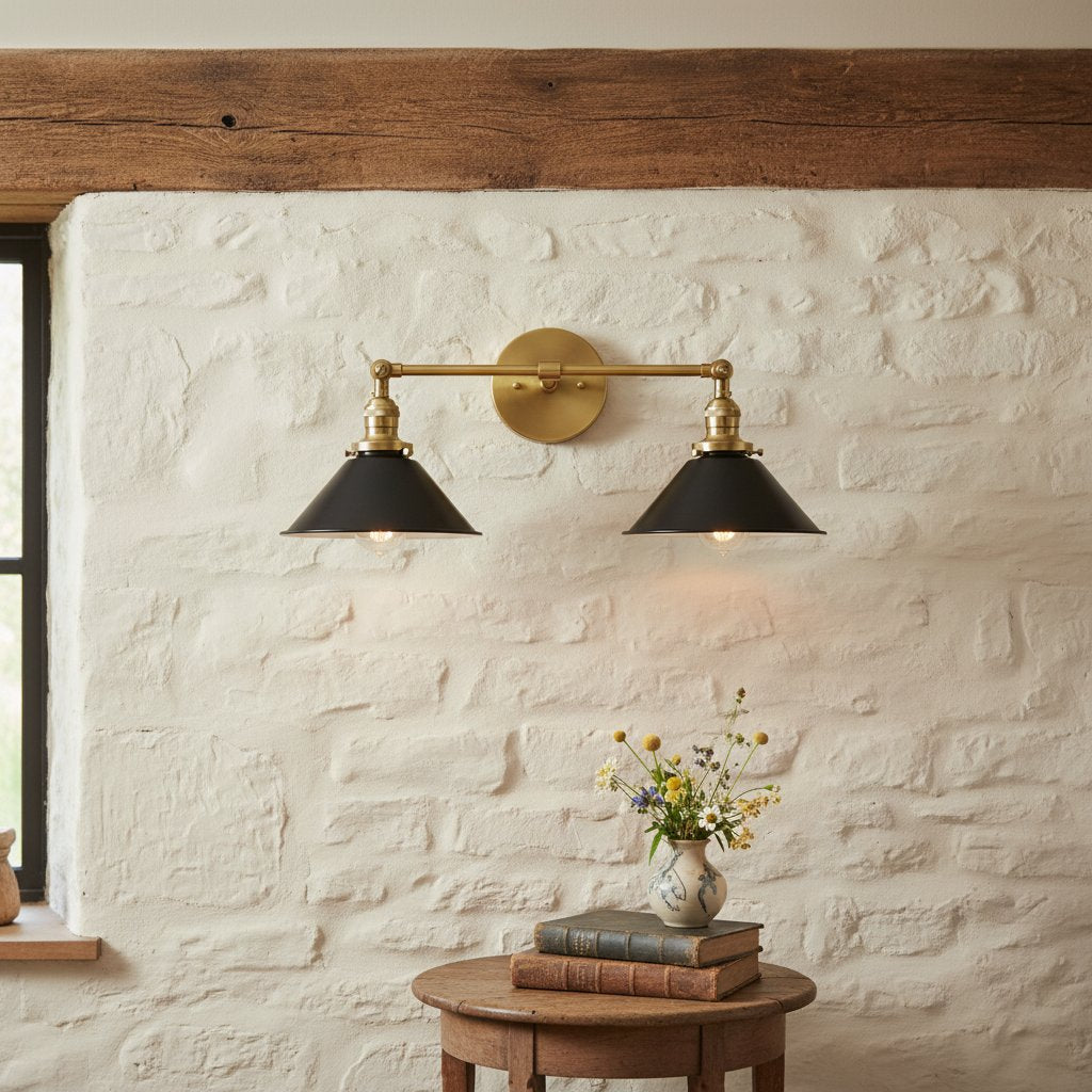 Conique Metal Industrial Wall Sconce with Dual Cone Shades - Vintage Metal Finish