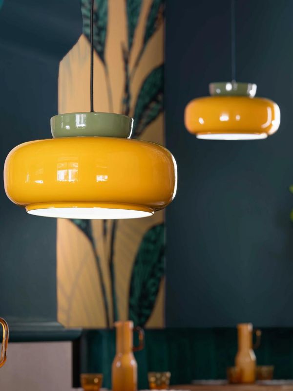 Ceramic and Glass Pendant Light - Disc Orb Maracanã - Bauhaus