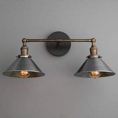 Conique Metal Industrial Wall Sconce with Dual Cone Shades - Vintage Metal Finish