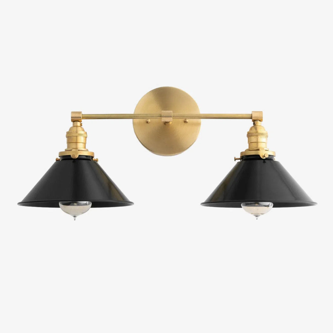Conique Metal Dual Black Sconce with Cone Shades - Industrial Vanity Wall Light for Mirror