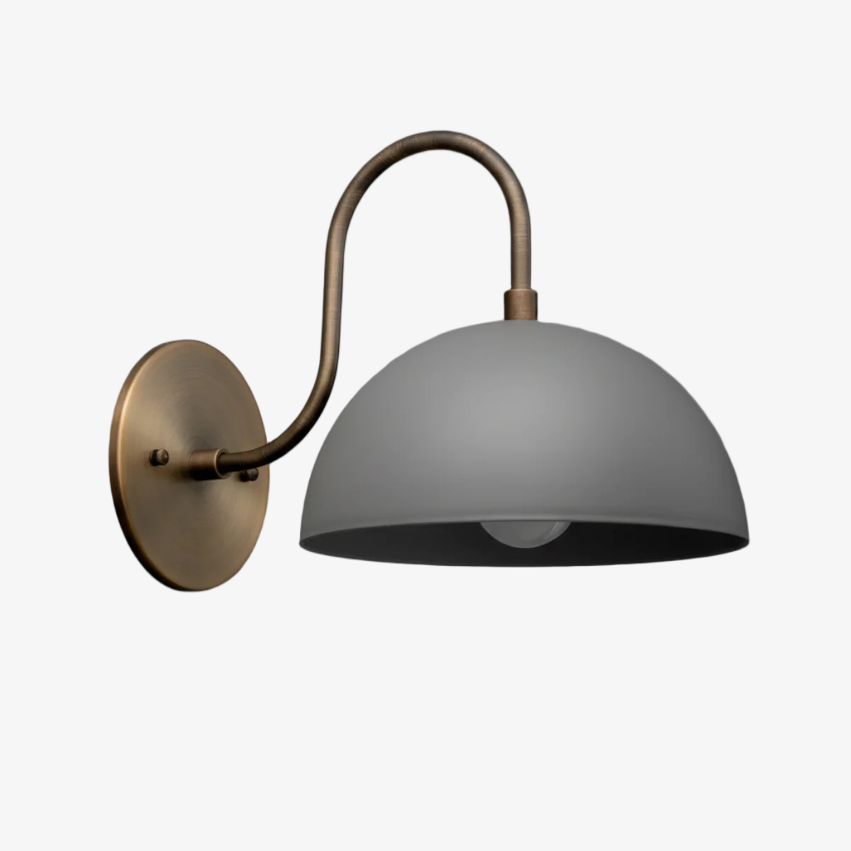 Curva Metal  Industrial Wall Sconce - Curved Brass Arm - Hammered Dome Light Fixture