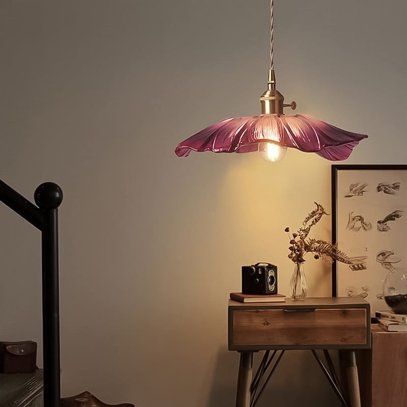 Retro Lotus Glass Pendant Light For bedroom