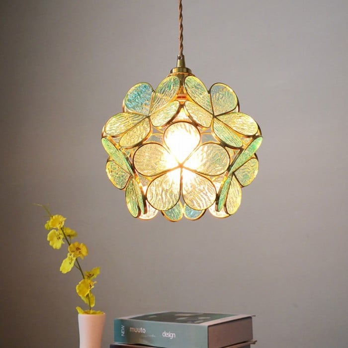 Retro Glass Flower Petal Pendant Lamp