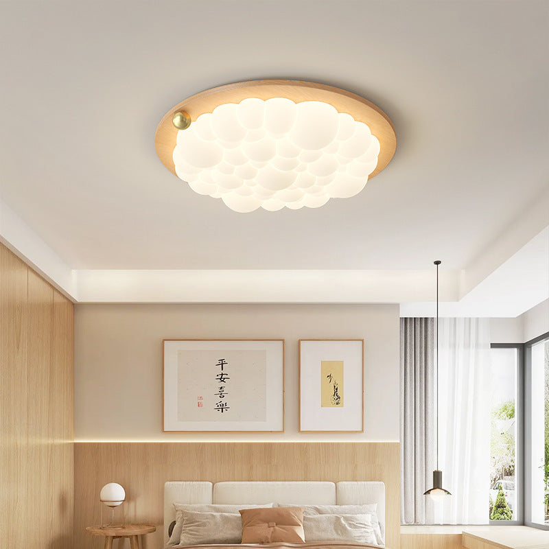 Plafonnier à bulles blanc avec motif céleste en bois vintage pour chambre à coucher