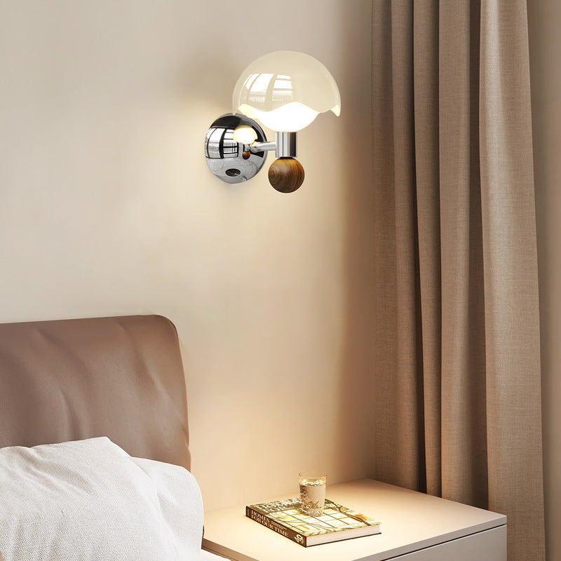 Medieval Classic Acrylic Eggshell Metal Cream LED Wall Lamp For Bedroom