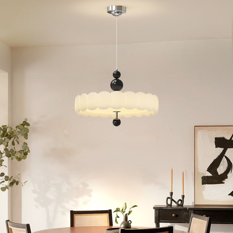 Round Clouds Shape Pendant Light With Cozy Euphoric Walnut Floriated For Dining Room