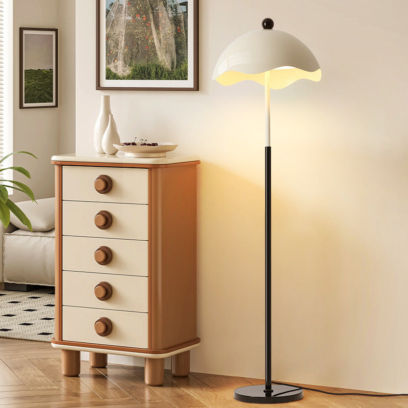 Creative Eggshell Cream Floor Lamp With Dome Acrylic For Spacious Parlor