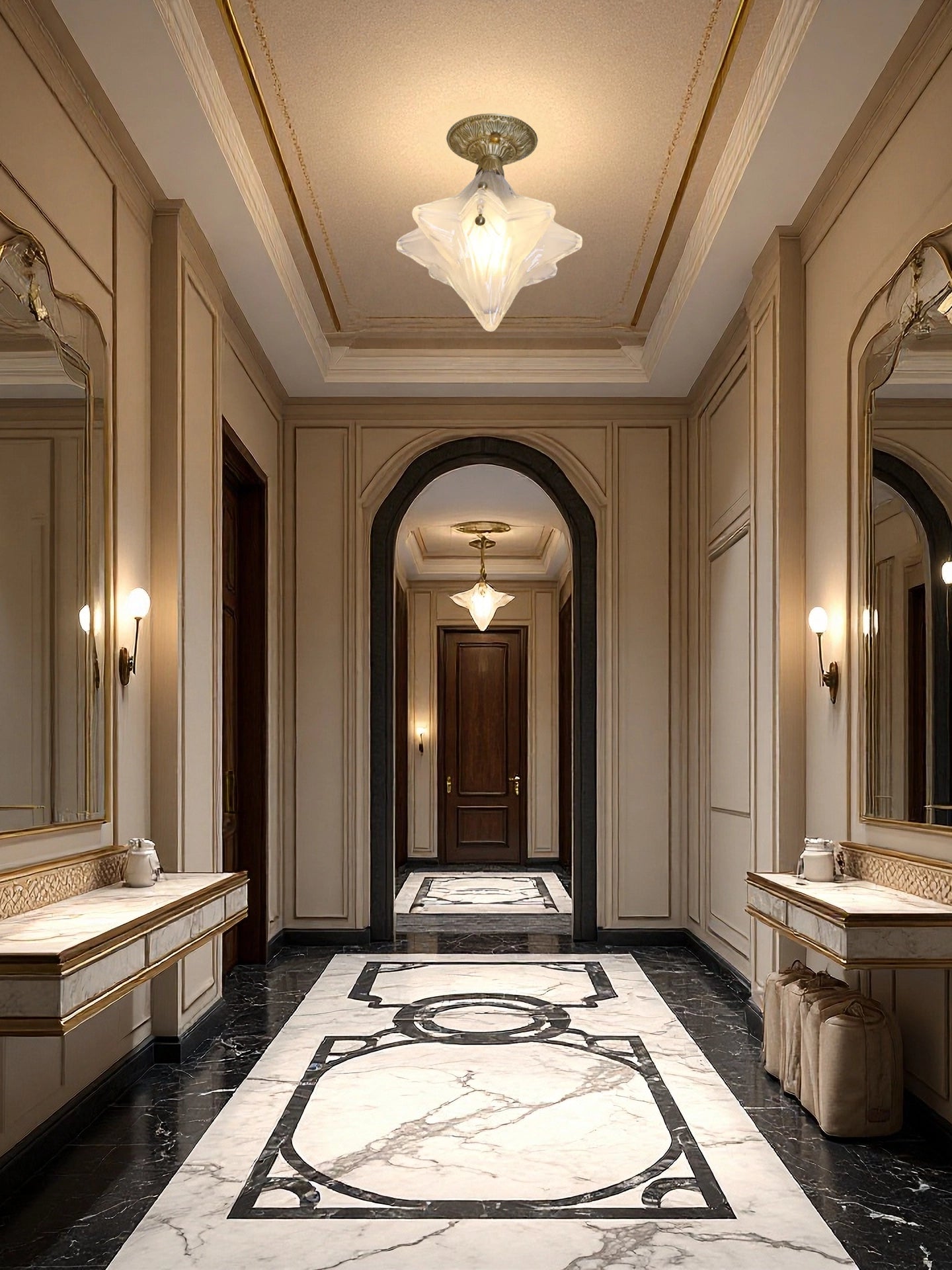 Art Deco Star Ceiling Lamp -Frosted Glass Fixture for Hallway & Entryway -Astris Ceres