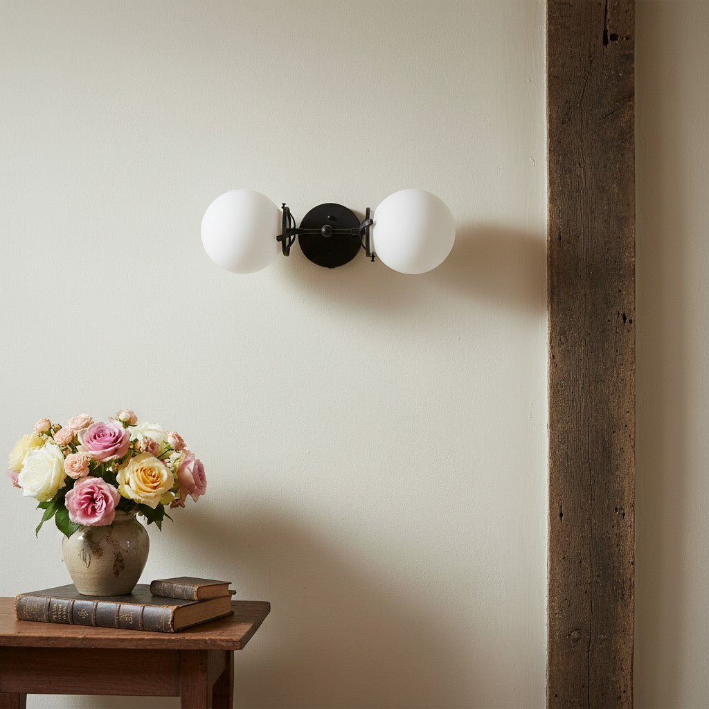 Lumio Globe Art Deco Vanity Light -  Opal Globe Bathroom Sconce
