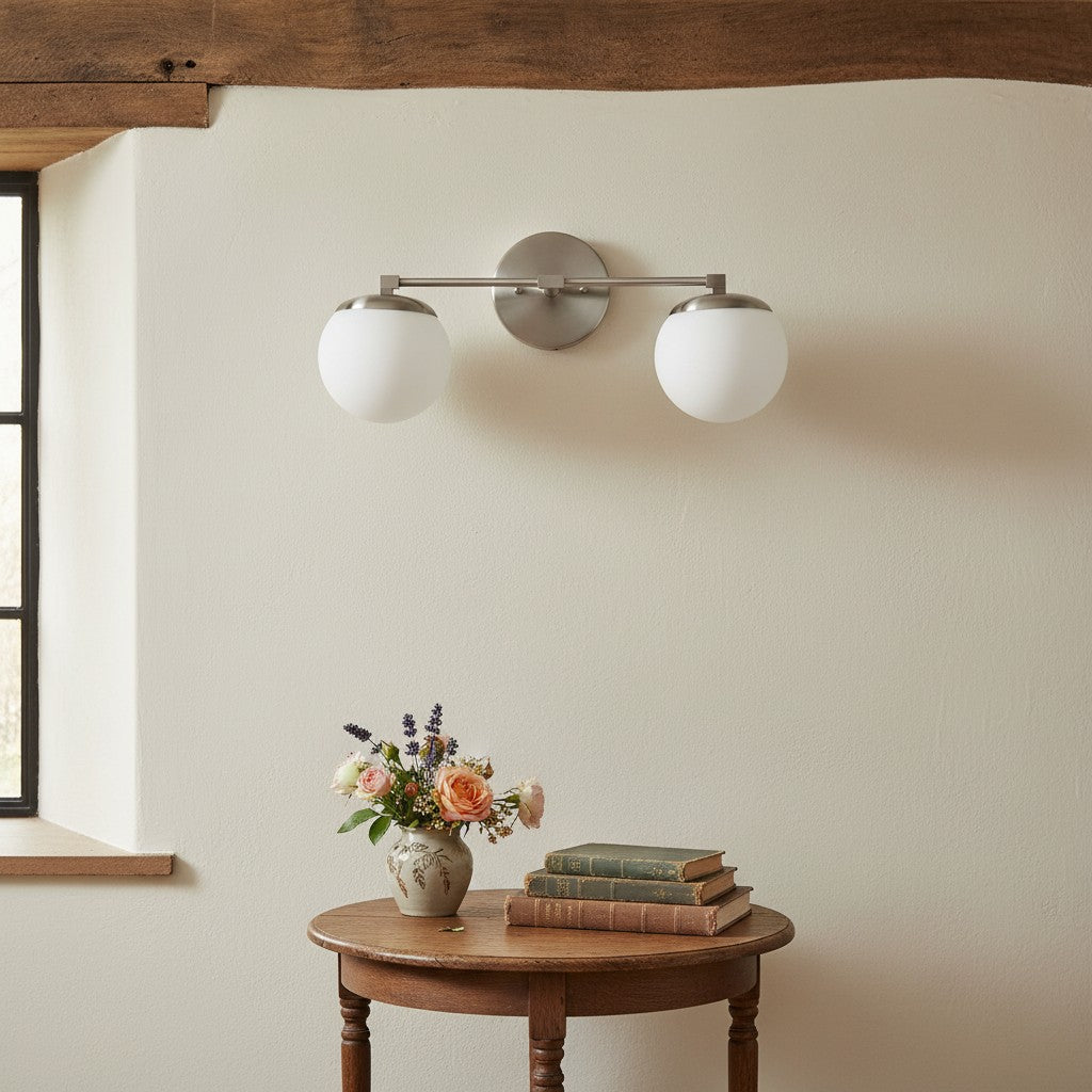 Glorica Glass Vanity Light - Art Deco Brass Wall Globe Fixture Modern