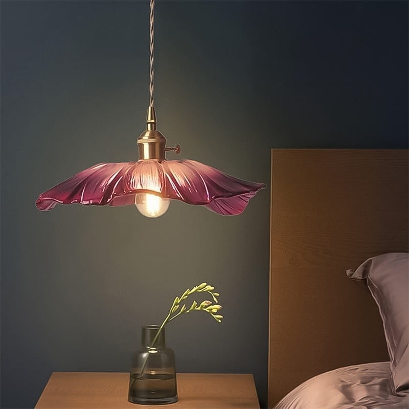 Retro Lotus Glass Pendant Light For bedroom