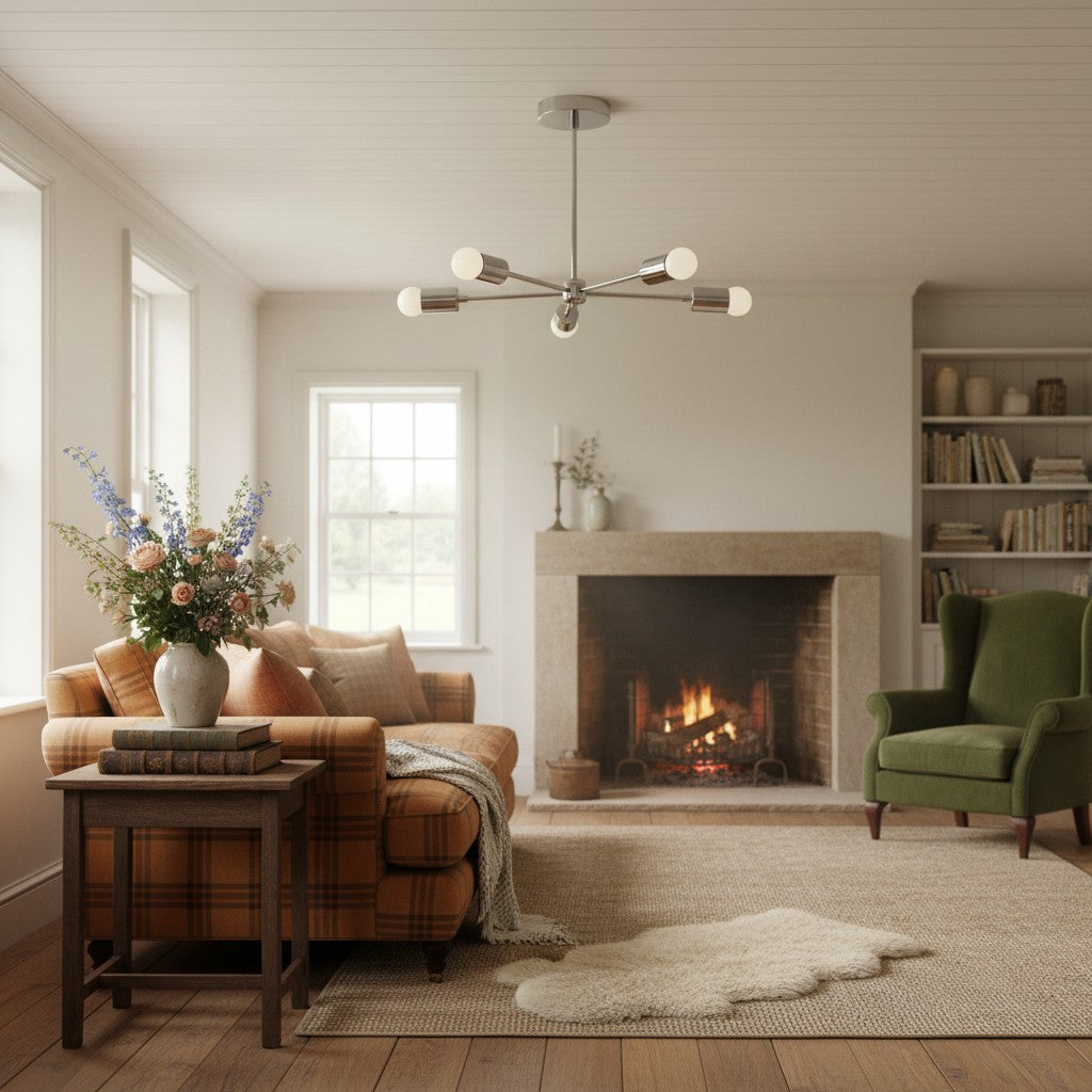 Mobilux Line Mid Century Gold Sputnik Chandelier - Geometric Brass Fixture