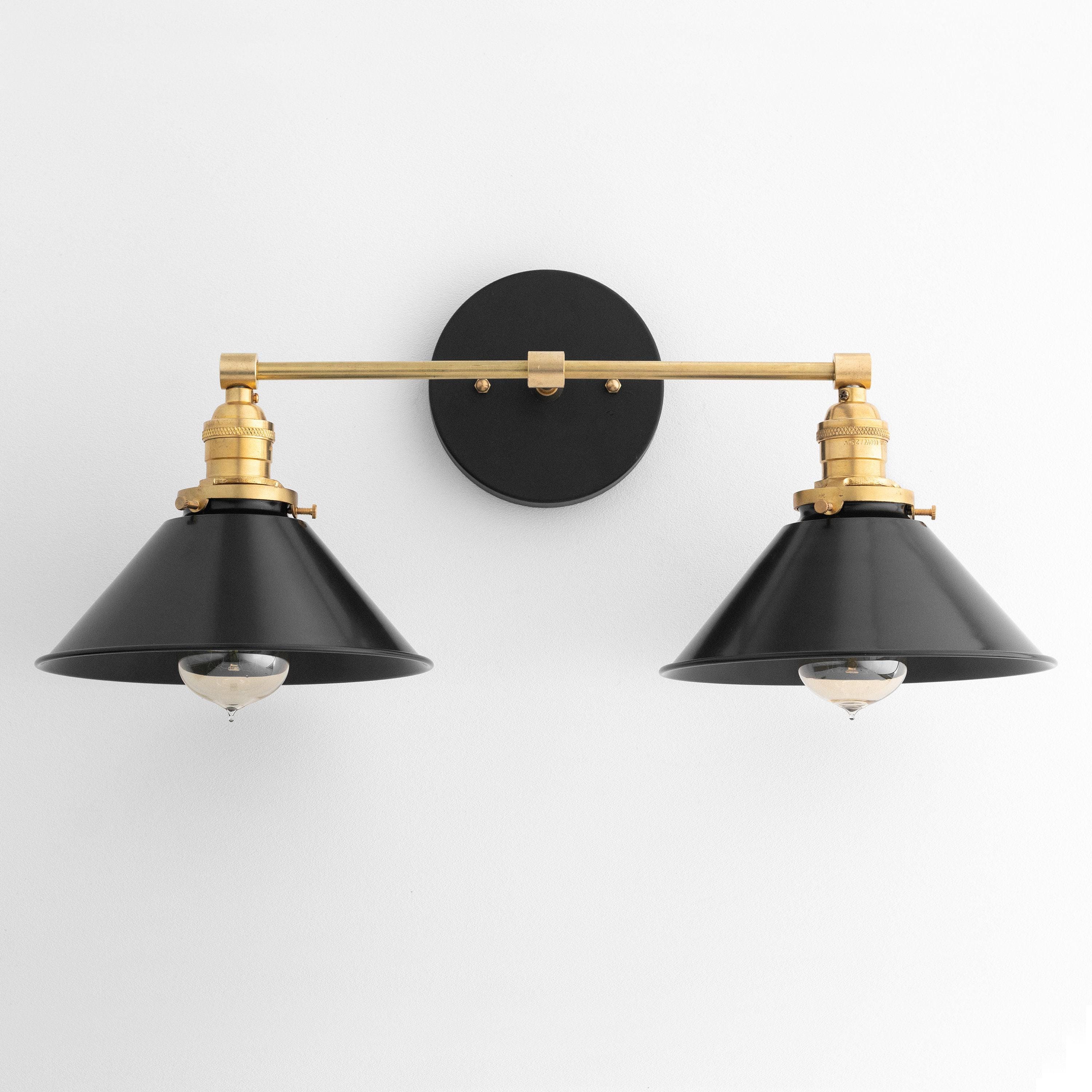 Conique Metal Dual Black Sconce with Cone Shades - Industrial Vanity Wall Light for Mirror