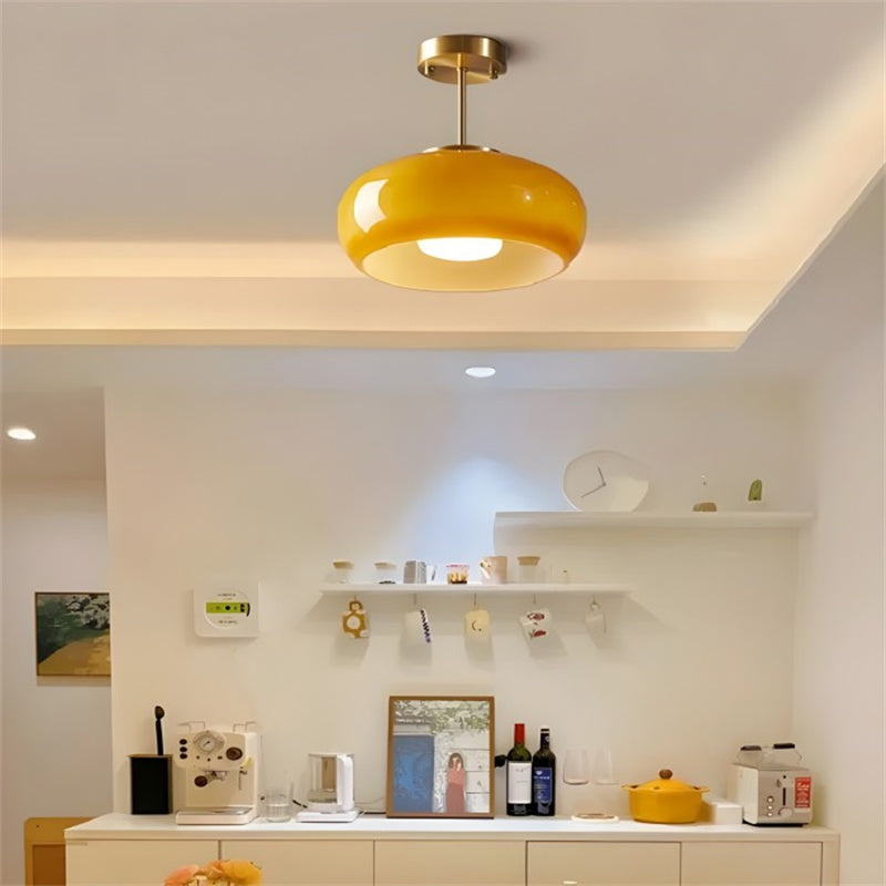 Glass Disc Ceiling Light – Vintage Brass Bauhaus Fixture for Hallway