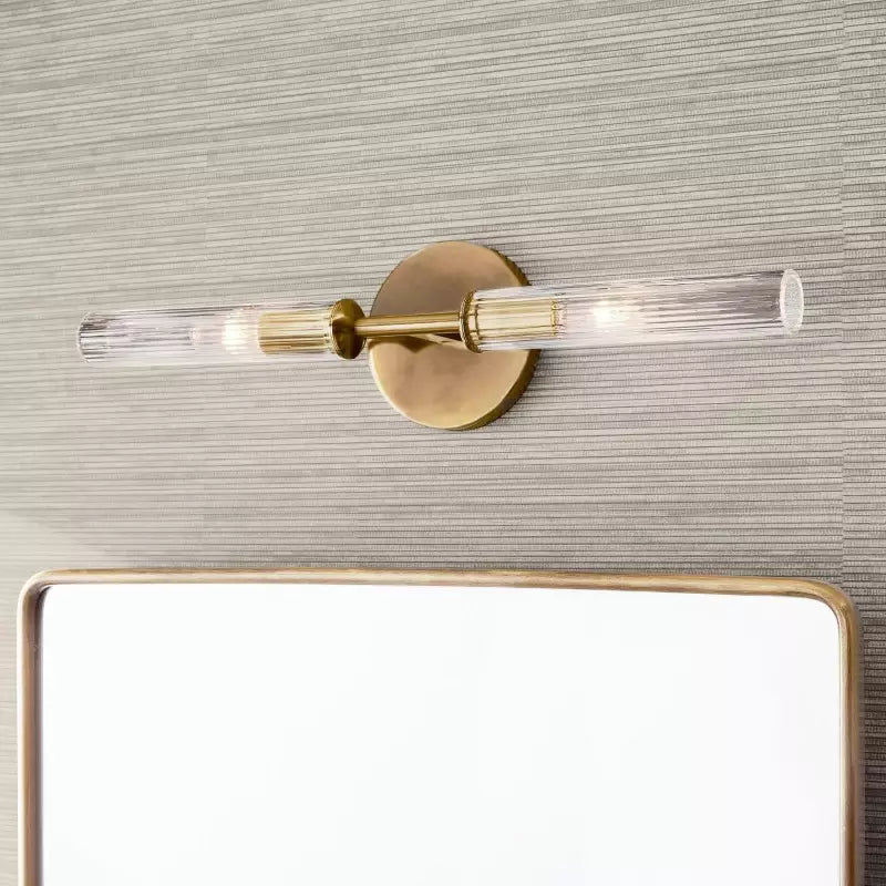 Alice Rustic Transparent Cooper Ribbed Glass Double Tube Sconce