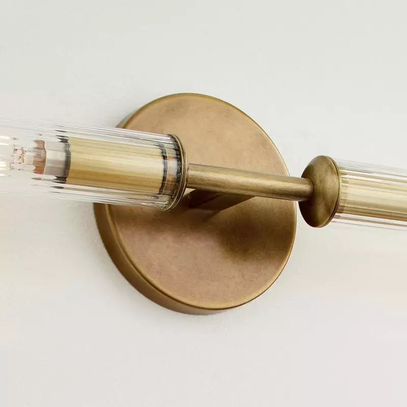 Alice Rustic Transparent Cooper Ribbed Glass Double Tube Sconce