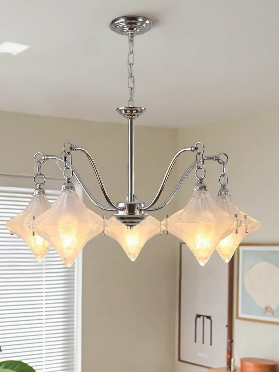 Art Deco Astris Star Chandelier -Frosted Glass Deco Fixture for Dining Room