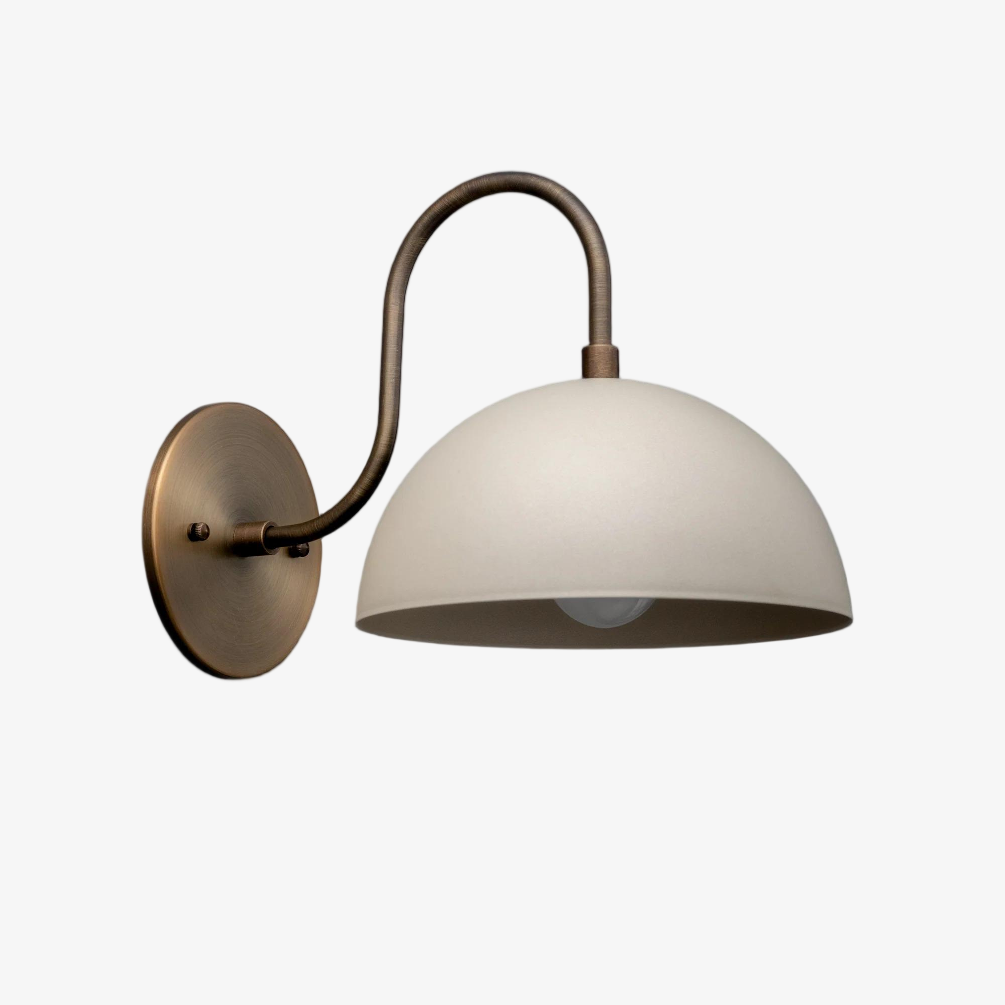 Curva Metal  Industrial Wall Sconce - Curved Brass Arm - Hammered Dome Light Fixture