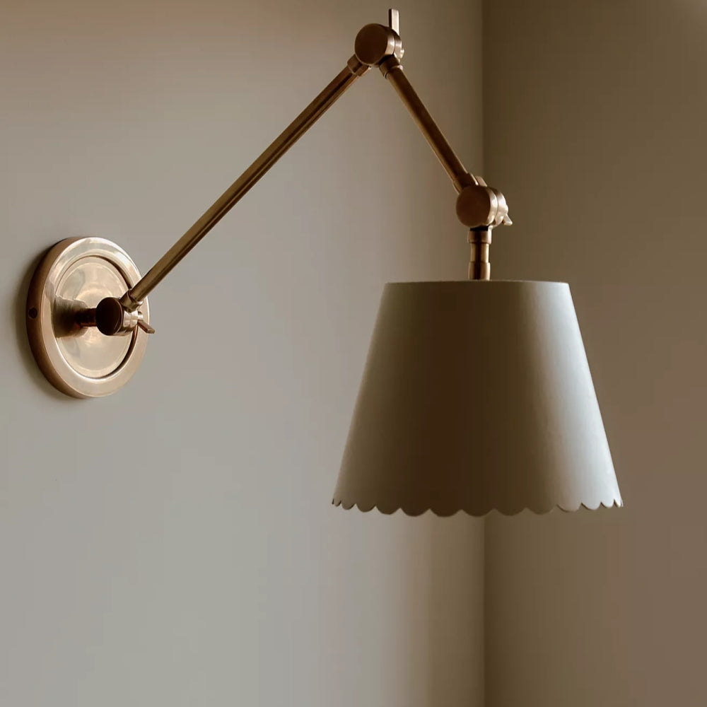 Foldray Leather Scalloped Sconce - Vintage Brass Light for Bedroom