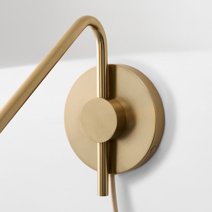 Diora Champagne Bronze Sconce - Plug-In Adjustable Arm Linen Bedside Lamp