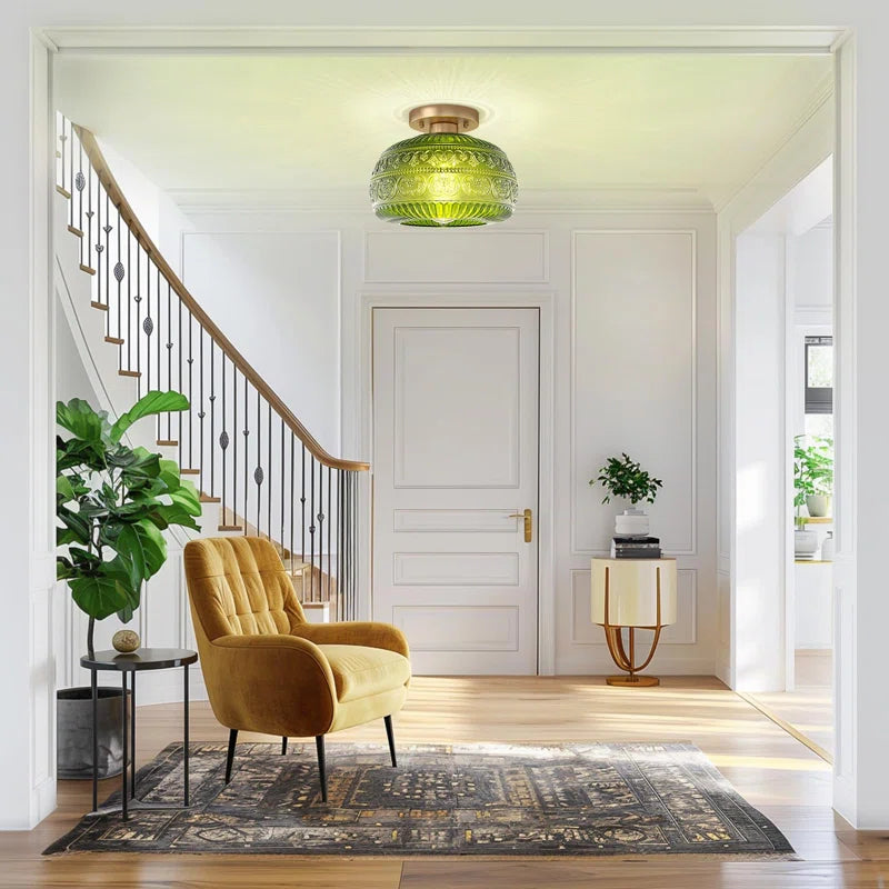 Vintage Clear Green Glass Ceiling Light