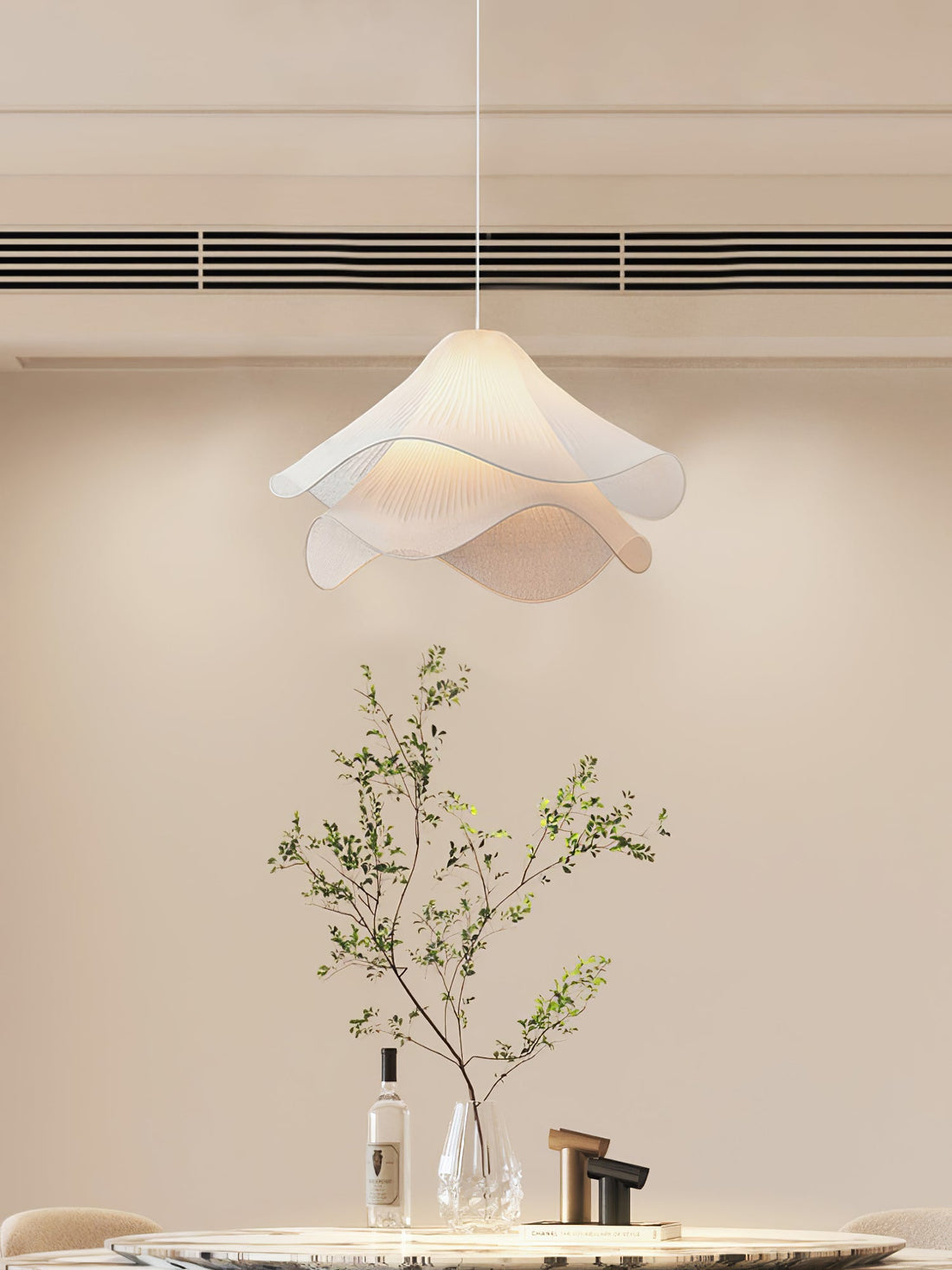 Ethereal Pleated Fabric Bloom Pendant Lamp - French Floral Design Fixture
